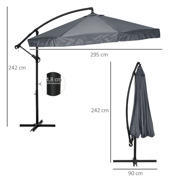 Udendørs hængeparasol, 295x295x242 cm, Mørkegrå Sort