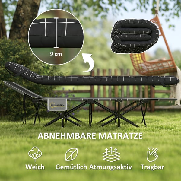 Retkisänky, 190x67x37 cm, Musta