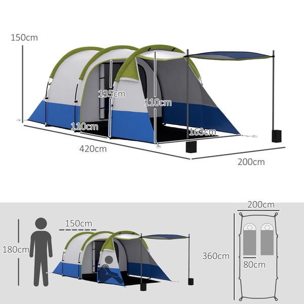 Campingtelt, 420x200x150 cm, Grøn