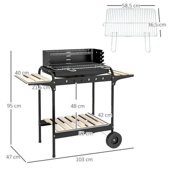 Kolgrill, 103x47x95 cm, Svart