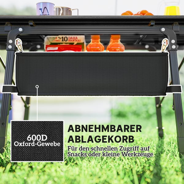 Campingbord, 90x55x45-66 cm, Sort