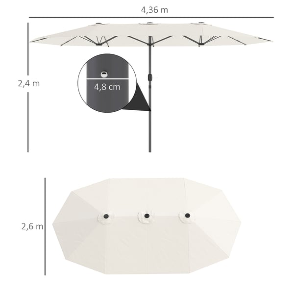 Dobbelt-sidet solparasol, 436x260x240 cm, beige