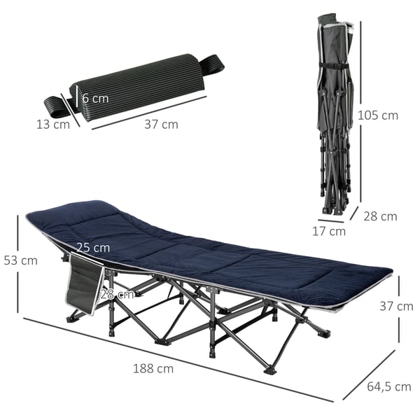 Camping seng, 188x64.5x53 cm, blå, grå