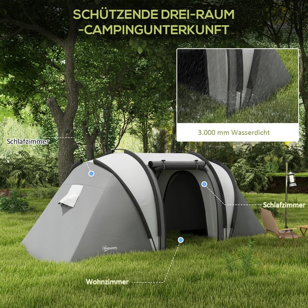 Campingtält, 450x220x180 cm, Grå