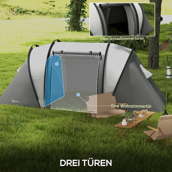 Campingtält, 450x220x180 cm, Grå