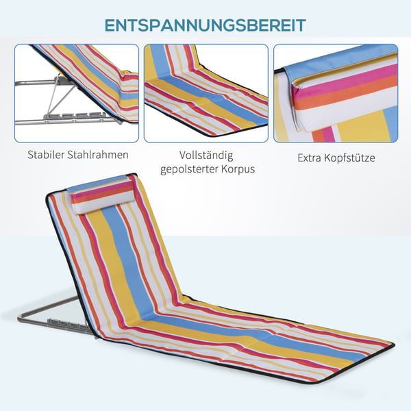 Strandmåtte, 134x48x33-43 cm, Multifarvet