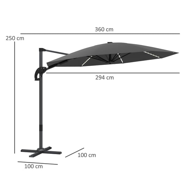 Udendørs Cantilever Parasol, 294 cm diameter, Mørkegrå