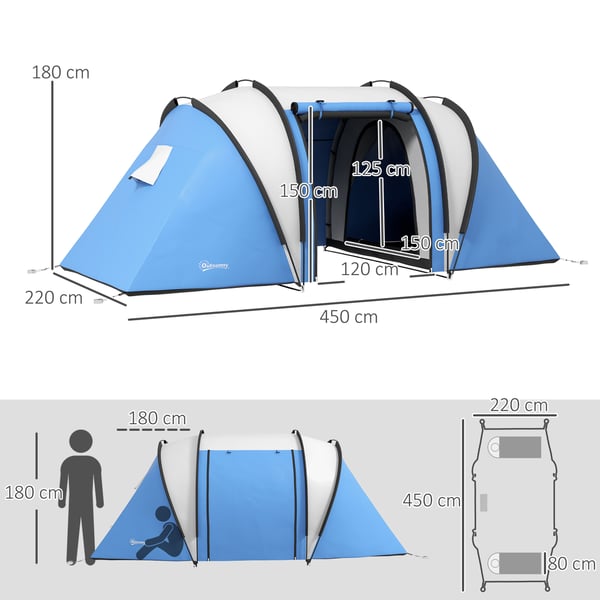 Campingtelt, 450x220x180 cm, Blå