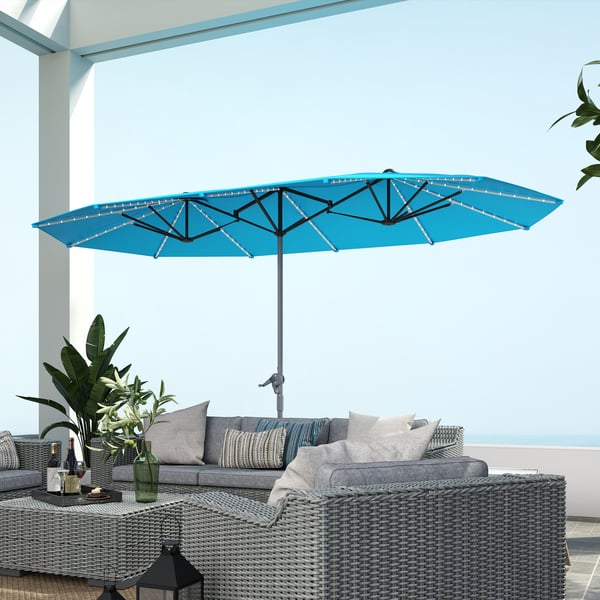 Dobbeltsolparasol, 451x267x249 cm, blå