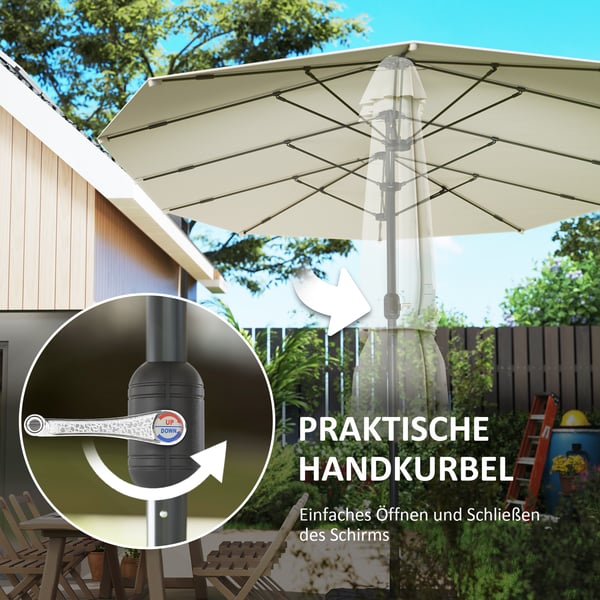 Dobbelt-sidet solparasol, 436x260x240 cm, beige