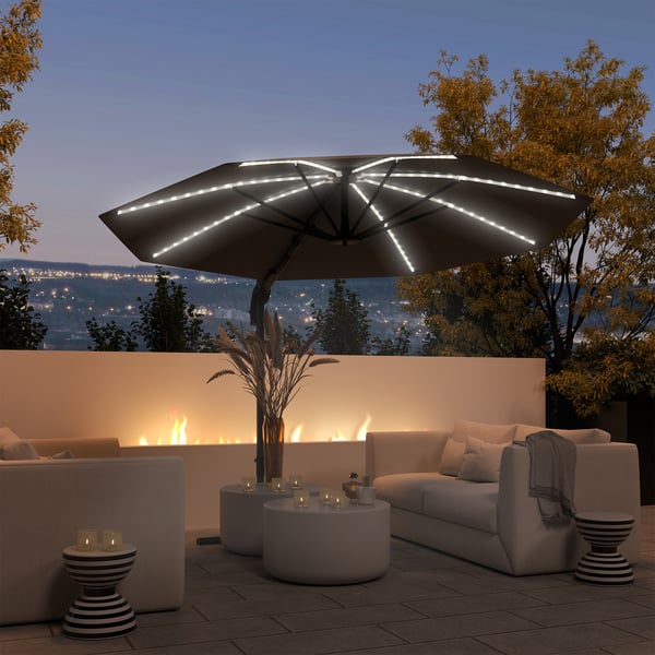 Udendørs Cantilever Parasol, 294 cm diameter, Mørkegrå