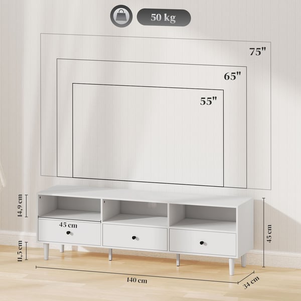 TV-skab, 140x34x45 cm, hvid