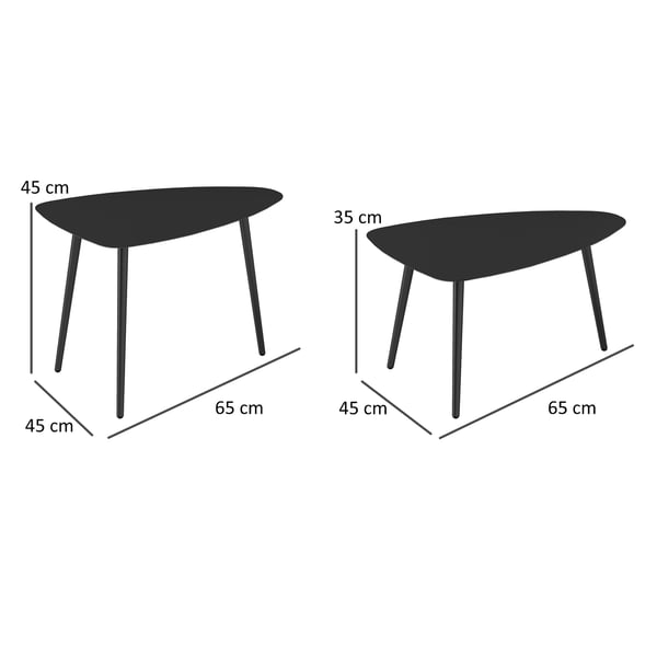 Sofabord Sæt, 65x45x45 cm og 65x45x35 cm, Sort