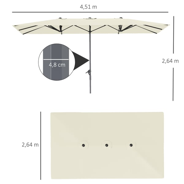 Dobbelt Solparasol, 451x264x264 cm, Creme