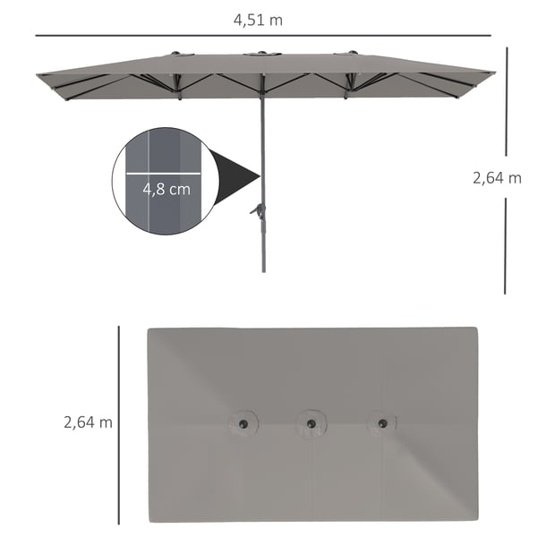 Dobbeltsolparasol, 451x264x264 cm, Mørkegrå