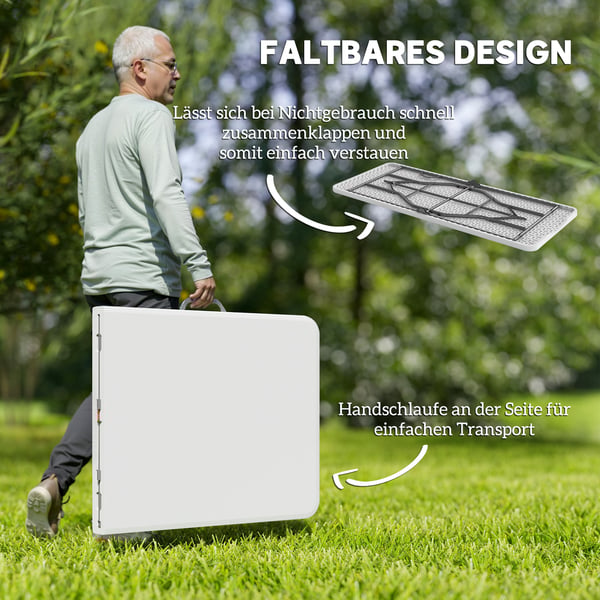 Fällbart Trädgårdsbord, 180x74x74 cm, Vitt