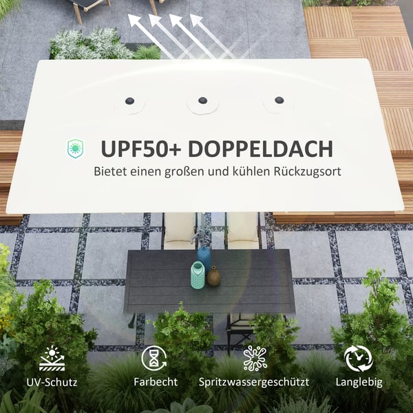 Dobbelt Solparasol, 451x264x264 cm, Creme
