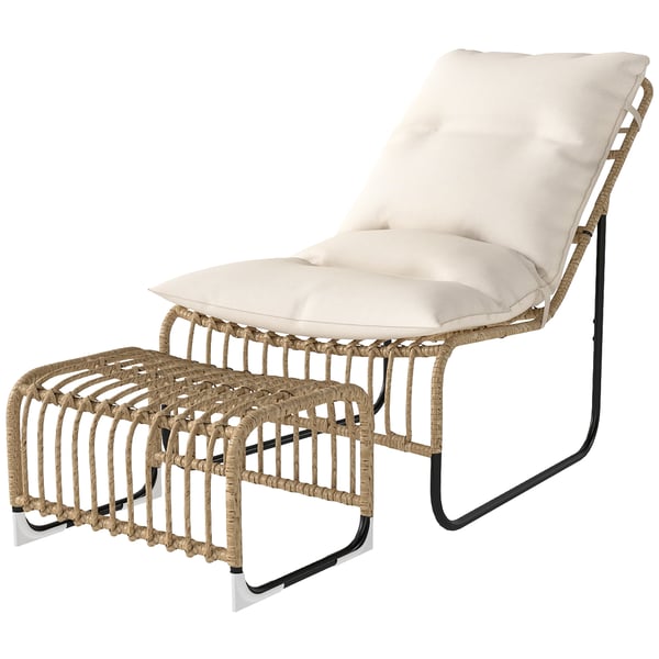 Udendørs loungestol med fodskammel, 65x93x80 cm, creme