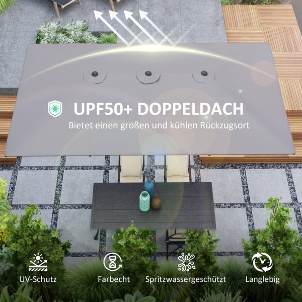 Dobbeltsolparasol, 451x264x264 cm, Mørkegrå