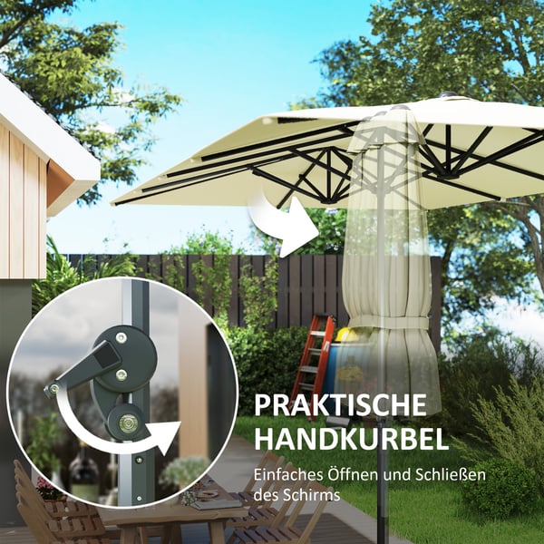 Dobbelt Solparasol, 451x264x264 cm, Creme