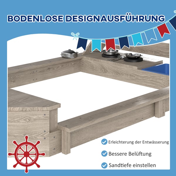 Sandkasse, 180x103x144,5 cm, Grå