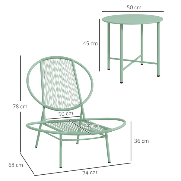 Bistrosæt, 74x68x78 cm Stole, 50x45 cm Bord, Grøn