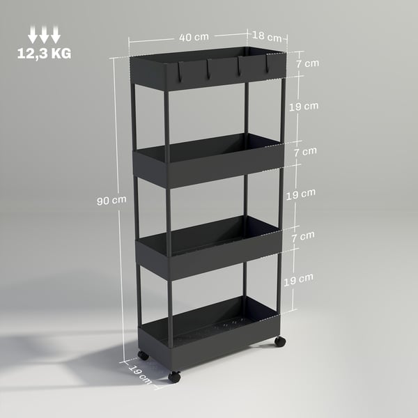 Vagn, 40 x 19 x 90 cm, svart
