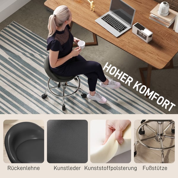 Pyörällinen jakkara, 43x43x59-75 cm, Musta