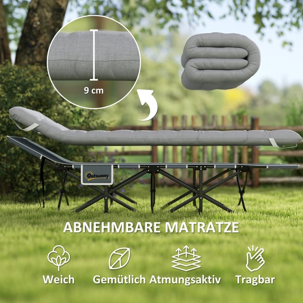 Sammenklappelig Camping Seng, 190x65x37 cm, Lys Grå