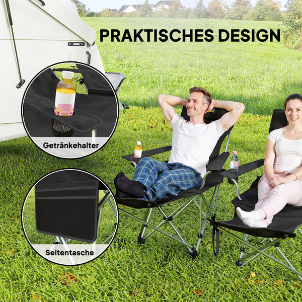 Campingstol, 82x100x88 cm, Sort