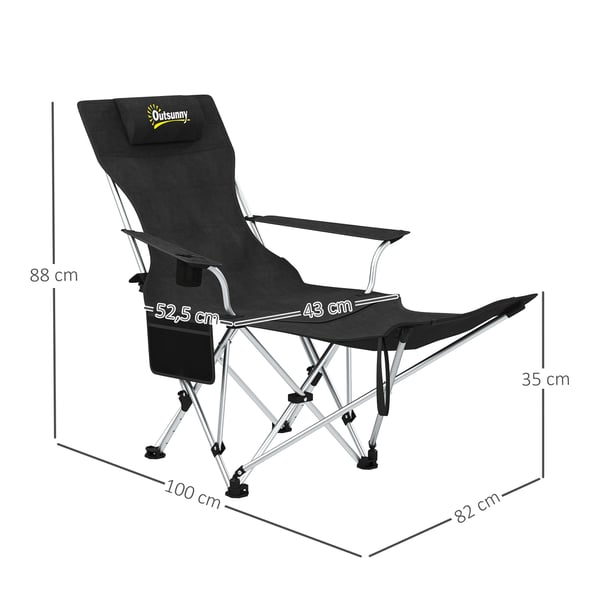 Campingstol, 82x100x88 cm, Sort