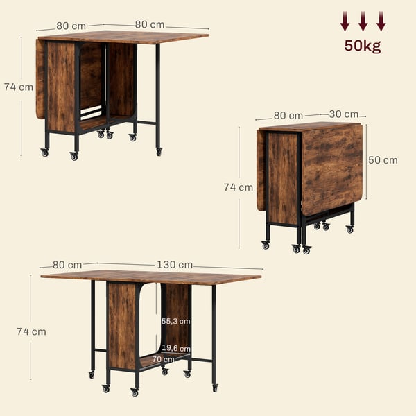 Spisebord, 130x80x74 cm, Brun