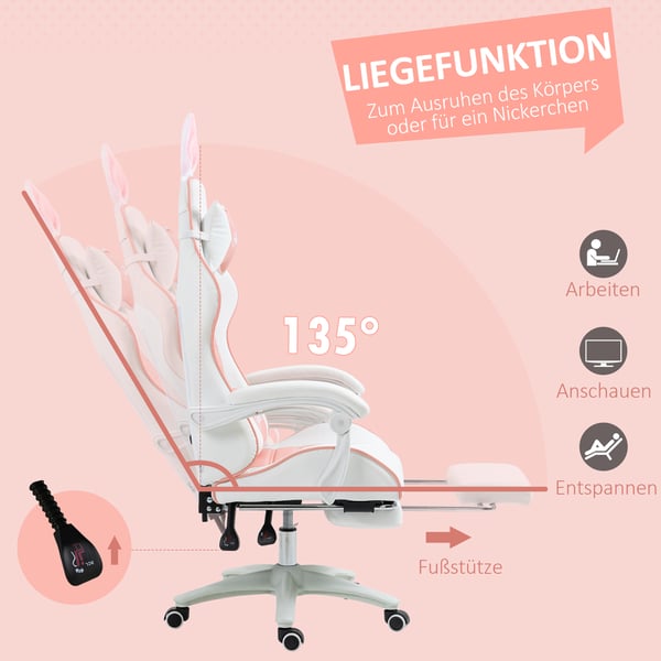 Gamingstol, 65x63x136-142 cm, Pink