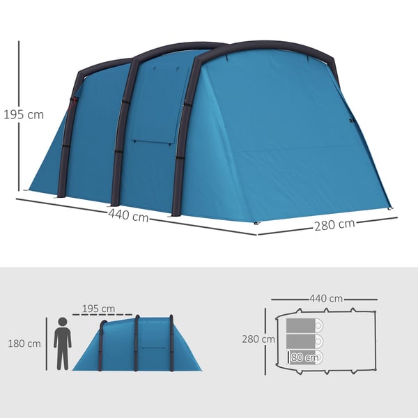 Oppusteligt campingtelt, 440x280x195 cm, blå