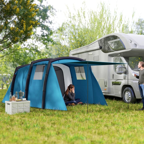 Oppusteligt campingtelt, 440x280x195 cm, blå