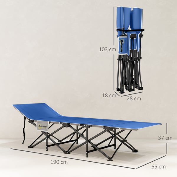 Camping seng, 190x65x37 cm, blå, metal