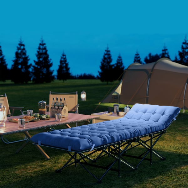 Camping seng, 190x65x37 cm, blå, metal
