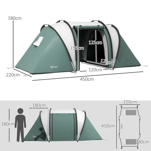 Campingtält, 450x220x180 cm, Grönt
