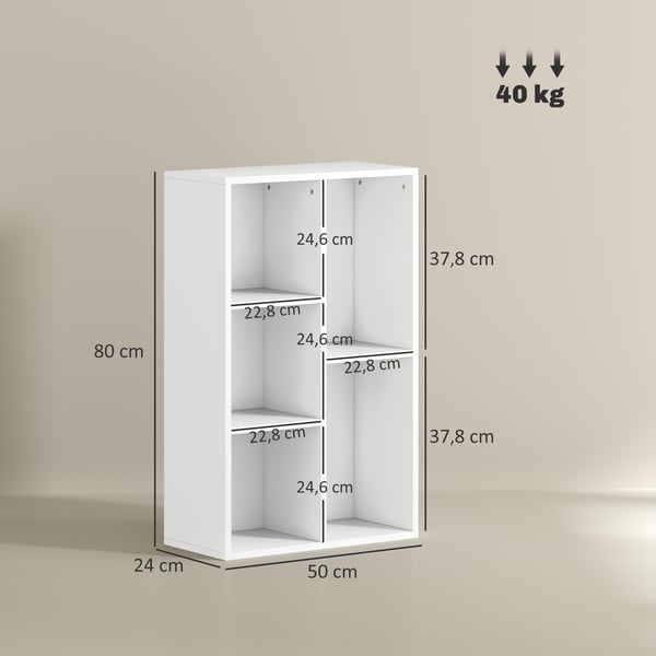 Bogreol, 50x24x80 cm, Hvid