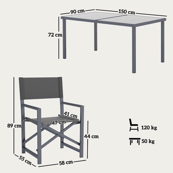 Ruokailuryhmä, 150x90x72 cm, Harmaa