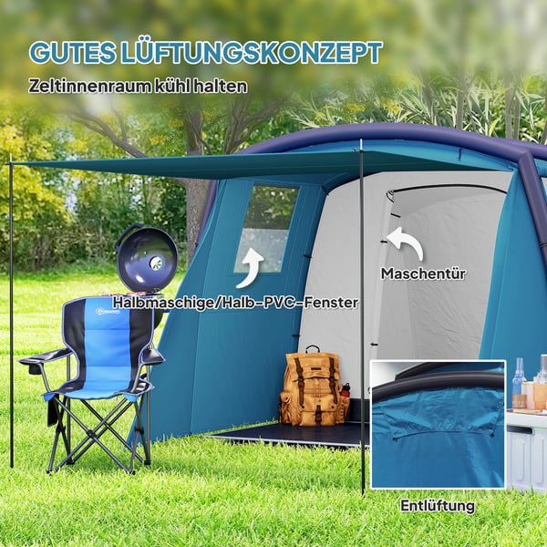Oppusteligt campingtelt, 440x280x195 cm, blå