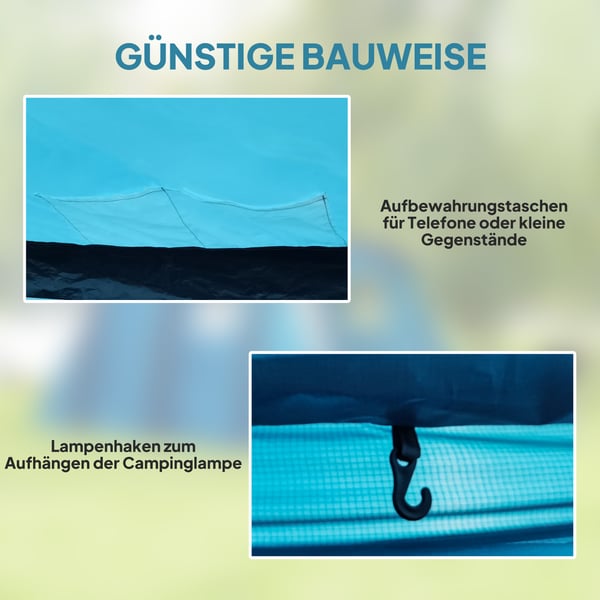 Oppusteligt campingtelt, 440x280x195 cm, blå