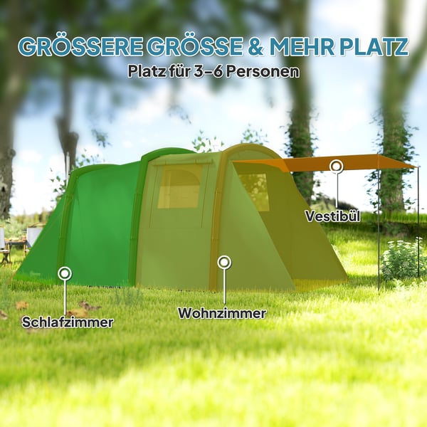 Oppusteligt campingtelt, 440x280x195 cm, blå