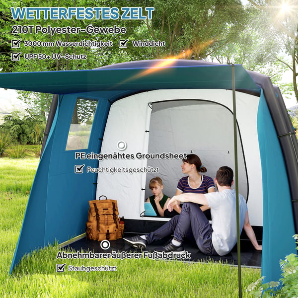 Oppusteligt campingtelt, 440x280x195 cm, blå