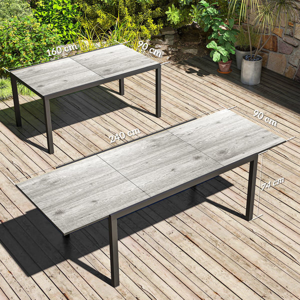 Trädgårdsbord, 160/240x90x74 cm, Grå