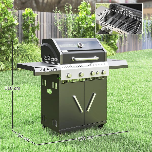 Gasgrill, 135x54x110 cm, Sort