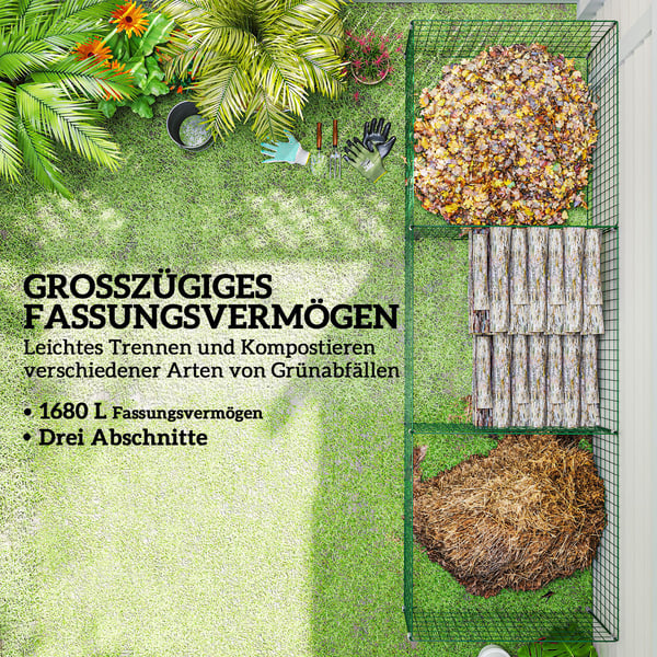 Kompostbehållare, 270x90x70 cm, Grön