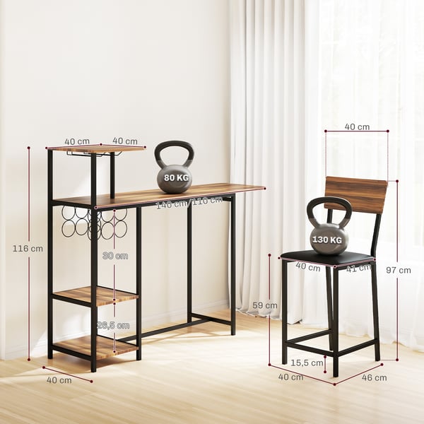 Baari pöytäsarja, 140x40x116 cm, Ruskea