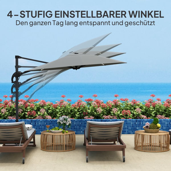 Udendørs Cantilever Parasol, 294 cm diameter, Mørkegrå