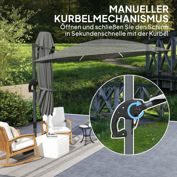 Udendørs Cantilever Parasol, 294 cm diameter, Mørkegrå